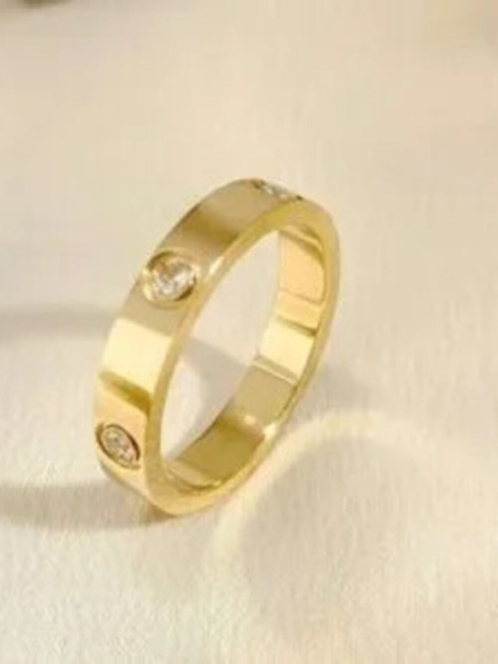Gold Stainless Steel Crystal Love Ring